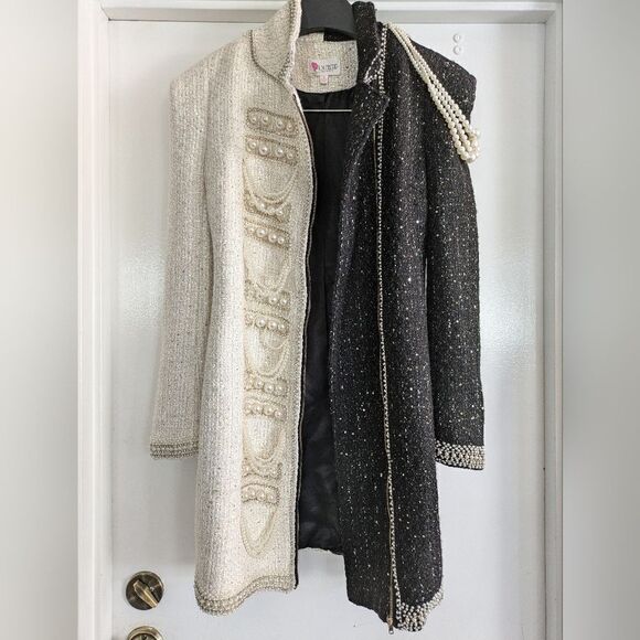 L'atise Black & white dress with pearls, rhinestones, metallic thread throughout - Picture 6 of 9